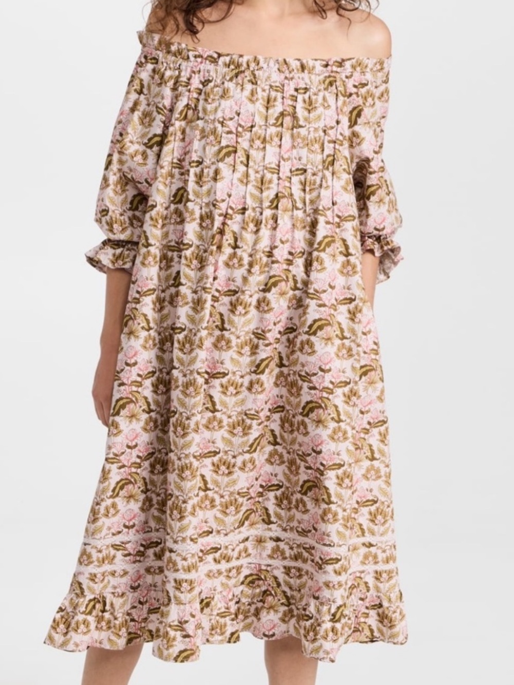 Girls Floral Peasant Dress - Pink & Olive